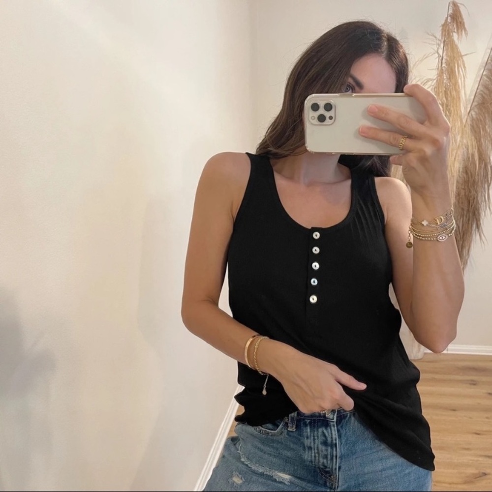 More To Adore Ribbed Henley Tank Top